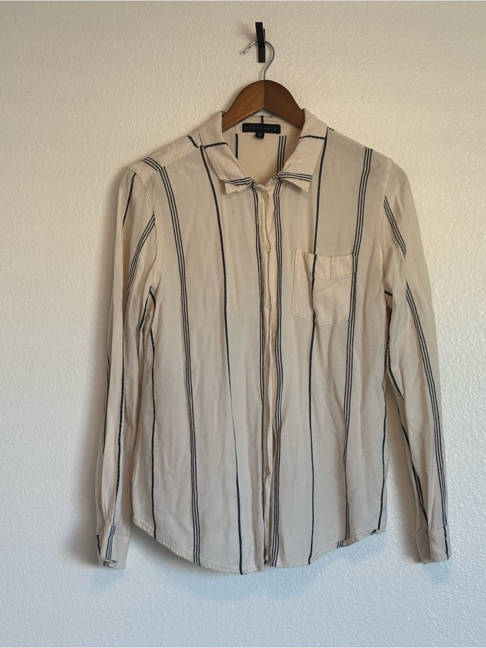 Sanctuary Cream Button-Down Shirt with Black Stripes